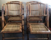 Set Of 4 Bamboo And Cane Folding Chairs