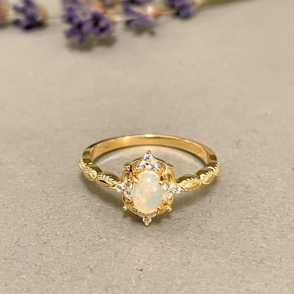 Vintage Opal Ring - 325 Silver - vergoldeter Mondstein Ring - Art Deco Ring - Sterling Silver - Echtsilber Ring - Verlobungsring - Edelstein