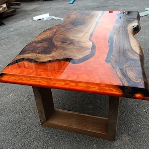 Custom Order Dark Walnut Lava Orange Epoxy Table - Live Edge- River Table- Dining Table- Coffee Table- Walnut Legs- Kitchen- %100 HANDMADE