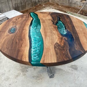 Custom Order 3D Walnut Wood Green White Ocean Sea Round Epoxy Resin Dining Table- Coffee Table-Sea Table-Diameter Epoxy Table- %100 HANDMADE