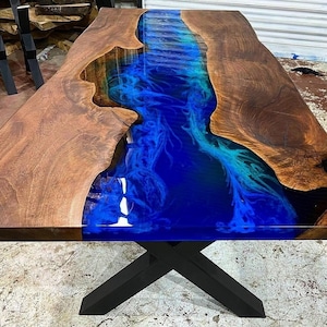 Custom Order 3D Walnut Blue Emerald Green Epoxy Table River Table-Dining Table-Coffee Table-Kitchen Table-Resin Table-Office%100 HANDMADE image 1