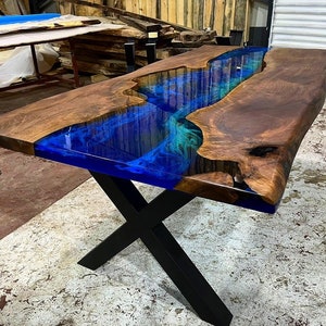 Custom Order 3D Walnut Blue Emerald Green Epoxy Table River Table-Dining Table-Coffee Table-Kitchen Table-Resin Table-Office%100 HANDMADE image 2