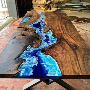 Custom Order Dark Walnut Blue Turquoise River Epoxy Table- Dining Table - Kitchen - Coffee Table - Office Table - Live Edge - %100 HANDMADE