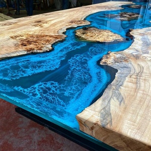 Custom Order Poplar Turquoise River Royal Blue Epoxy Table-Dining Table-Kitchen Dining-Coffee Table-Office Table-Straight Edge-%100 HANDMADE