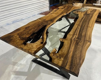 Custom Order Live Edge Special Walnut Wood Transparent Clear Epoxy Table- Coffee Table -Dining Table -Kitchen Table-End Table -%100 HANDMADE