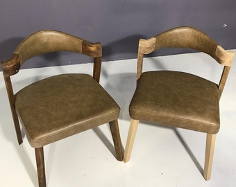 Sillas de madera de nogal marrón por encargo - Diseño de muebles de lujo - Juego de comedor - Sillas de comedor - Sillas de oficina - Silla de cuero - 100% HECHAS A MANO