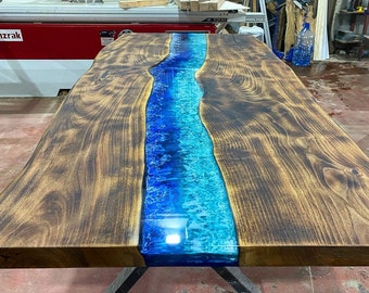 Ready To Ship - 40”x84” Walnut Live Edge Blue Turquoise River Epoxy Dining Table - Coffee Table - Resin Table - Ocean Table - %100 HANDMADE
