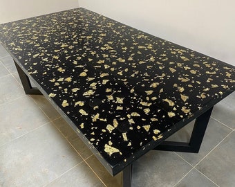 Custom Order Gold Leaf Black Epoxy Table- Dining Table - Resin Coffee Table - Resin Office Table - End Table- Luxury Table- %100 HANDMADE