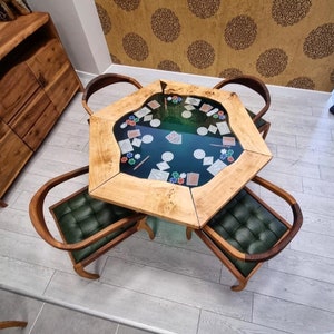 Commande personnalisée hexagone noyer noir rond époxy table-table à manger-table de poker-jouet table-table de jeu-table en résine-table de gamer-% 100 fait main