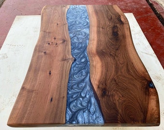 Custom Order Walnut Metallic Gray Epoxy Dining Table - Live Edge - Wooden Table - River Table- Epoxy End Table- Coffee Table - %100 HANDMADE