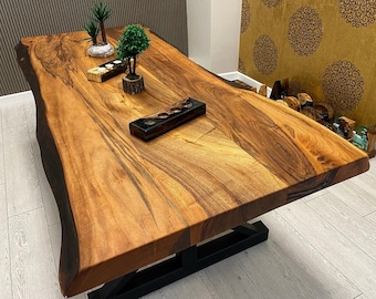 Custom Order Live Edge Dark Brown Walnut Table - Slab Table- Dining Table- Coffee Table- Kitchen Table - Office -Solid wood-%100 HANDMADE