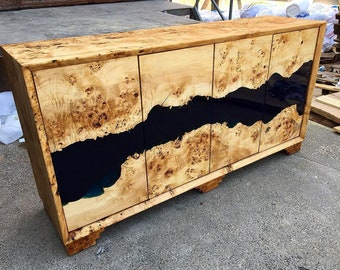 Custom Order Poplar Wood Blue Epoxy Credenza Tv Unit -Natural Wooden-Media Console-Navy Epoxy Console -Tv Stand -Console -Home %100 HANDMADE