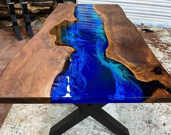 Custom Order 3D Walnut Blue Emerald Green Epoxy Table - River Table-Dining Table-Coffee Table-Kitchen Table-Resin Table-Office-%100 HANDMADE