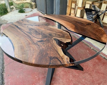 Custom Order Diameter Transparent Walnut Clear Round Epoxy Dining table- Coffee table-Office Table-Kitchen Table- Resin Table- %100 HANDMADE