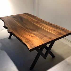 Custom Order Dark Brown Walnut Table - Live Edge - Slab Table- Dining Table- Coffee Table-  Kitchen Table - Office -Solid wood-%100 HANDMADE