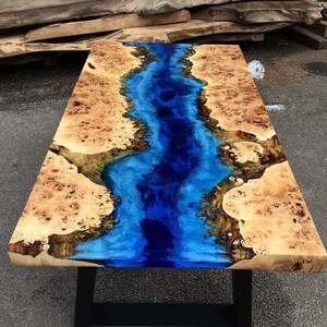 Custom Order Poplar Wood Blue River Epoxy Coffee Table- Dining Table - Kitchen and Dining -Office - Office Table - Live Edge - %100 HANDMADE