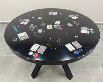 Aangepaste bestelling Diameter hars zwarte ronde epoxy tafel-eettafel-pokertafel-speelgoedtafel-goktafel-harstafel-gamertafel-% 100 HANDGEMAAKT