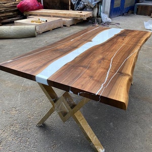 Custom Order Walnut White Epoxy Table - Live Edge - River Table- Dining Table- Coffee Table - Office Table- Kitchen And Dining %100 HANDMADE