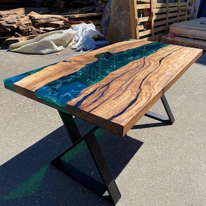 Custom Order 3D Walnut Transparent Emerald Green Epoxy Table - River Table- Dining Table- Coffee Table-  Kitchen Table -Office-%100 HANDMADE