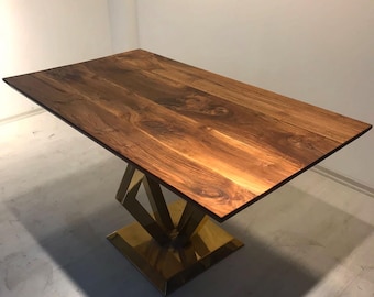 Custom Order Dark Walnut Brown Table - Live Edge - Slab Table- Dining Table-Coffee Table- Kitchen Table-Rustic Desk-Solid wood-%100 HANDMADE