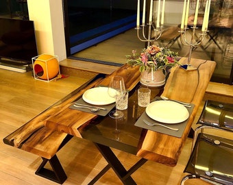 Kundenspezifische Bestellung Rundkante Walnuss Rauchgrau Braun Epoxy Tisch-Live Edge-River Tisch-Esstisch Couchtisch-Küchentisch-%100 HANDMADE