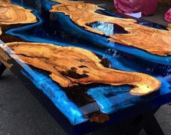 Custom Order Olive Wood Sea Ocean İce White Blue Epoxy Coffee Table - Dining Table - River Table - Resin Table - Kitchen Table-%100 HANDMADE