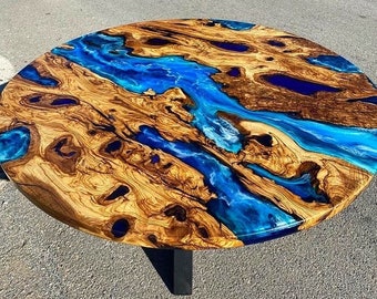 Custom Order Olive Blue Green White Purple İce Design Round Epoxy Dining Table- Coffee Table- Sea Table- Diameter Epoxy Table- %100 HANDMADE