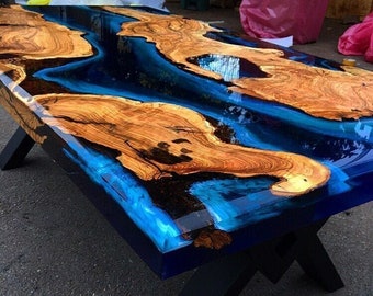 Custom Order Olive Wood Sea Ocean İce White Blue Epoxy Coffee Table - Dining Table - River Table - Resin Table - Kitchen Table-%100 HANDMADE