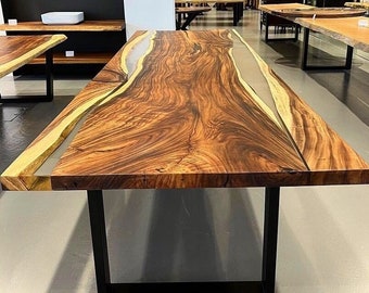 Custom Order American Red Walnut Clear Epoxy Table -Live Edge -River Table-Dining Table-Coffee Table- Kitchen Table - Office - %100 HANDMADE