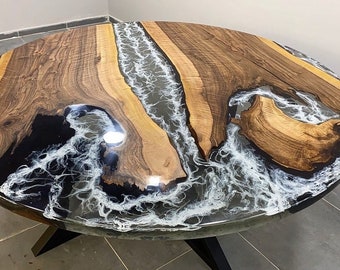 Custom Order 3D Walnut Smoke Gray White Round Diameter Epoxy Table - River Table-Dining Table-Coffee Table-Kitchen Table-Resin-%100 HANDMADE