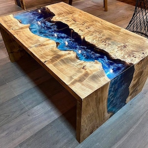 Custom Order Waterfall Blue River Epoxy Table- Dining Table - Kitchen and Dining - Coffee Table - Office Table - Live Edge - %100 HANDMADE