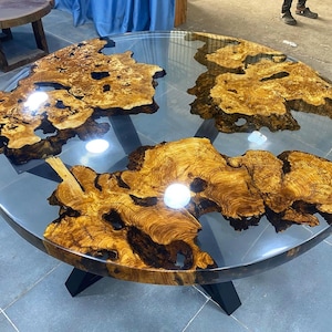 Custom Order Glossy Diameter Round Olive Wood Clear Transparent Epoxy Dining Table,Epoxy Coffee Table,Office Table,Resin Table,%100 HANDMADE