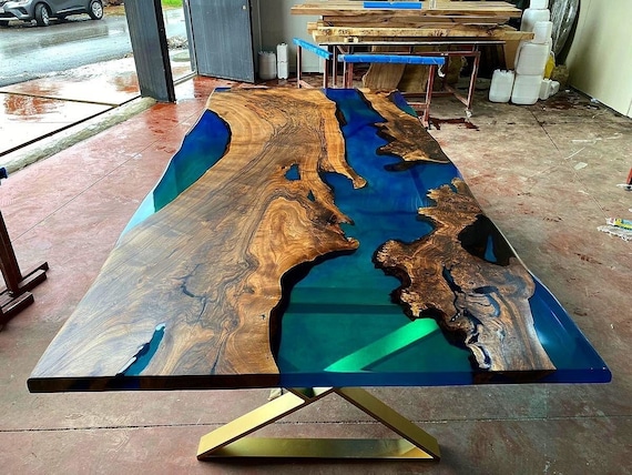 Custom Colors Dark Walnut Blue Green Epoxy Table live Edge-river Table  Dining Table Coffee Table-kitchen Table-resin Table %100 HANDMADE 