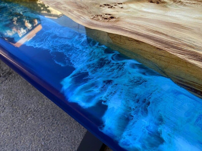 Custom Order Poplar Blue Green River Epoxy Table and Bench Set - Dining Table - Kitchen and Dining -Coffee Table-Office Table-%100 HANDMADE image 9