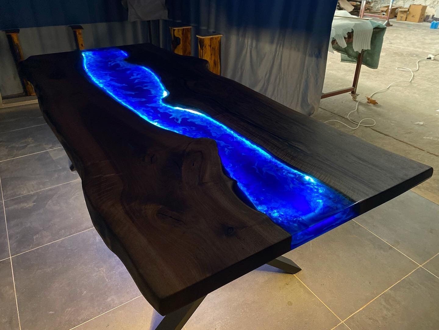 Custom Order 3D Live Edge Walnut Wood Blue White Ocean Sea Custom Order 3D Live Edge Walnut Wood Blue White Ocean Sea