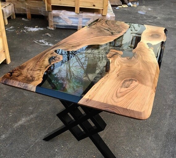Custom Order Walnut Clear Transparent Brown Epoxy Table - River Table - Dining Table - Coffee Table-Office Table- Diamond Edge-%100 HANDMADE