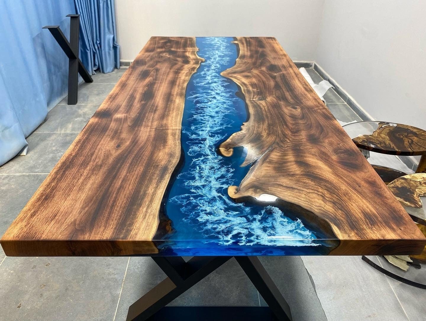Custom Order Special Old Walnut Wood Dark Brown 3D Blue White