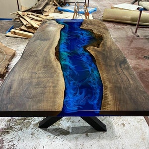 Custom Order 3D Walnut Blue Emerald Green Epoxy Table River Table-Dining Table-Coffee Table-Kitchen Table-Resin Table-Office%100 HANDMADE image 8