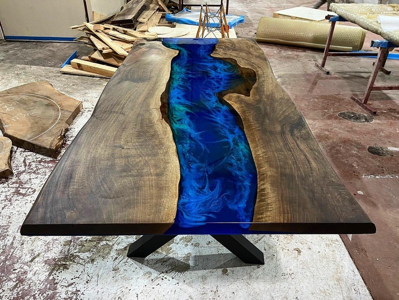 Custom Order 3D Walnut Blue Emerald Green Epoxy Table River Table-Dining Table-Coffee Table-Kitchen Table-Resin Table-Office%100 HANDMADE image 8