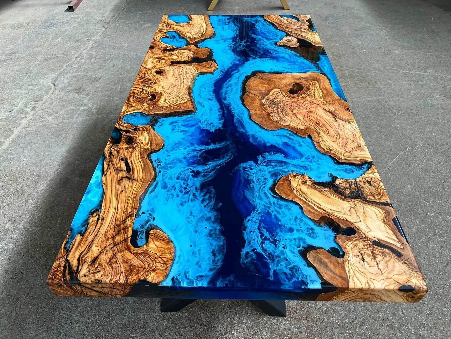 Olive Wood Sea Design Blue Epoxy Table – Dining Table – River Table – Resin  Table – Ories Wood