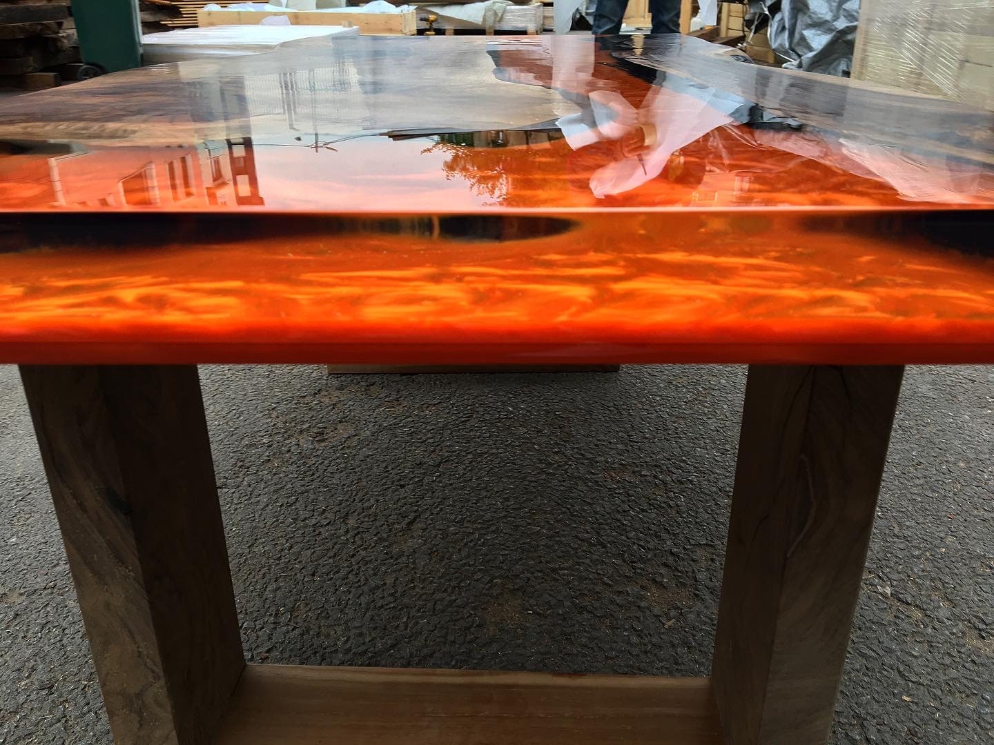 Custom Order Dark Walnut Lava Orange Epoxy Table Live Edge River