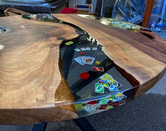 Custom Order Diameter Walnut Clear Round Epoxy Table,Dining table,Poker Table-Toy Table,Gambling table-Resin Table,Gamer table,%100 HANDMADE