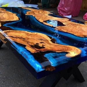 Custom Order Olive Wood Sea Ocean İce White Blue Epoxy Coffee Table - Dining Table - River Table - Resin Table - Kitchen Table-%100 HANDMADE