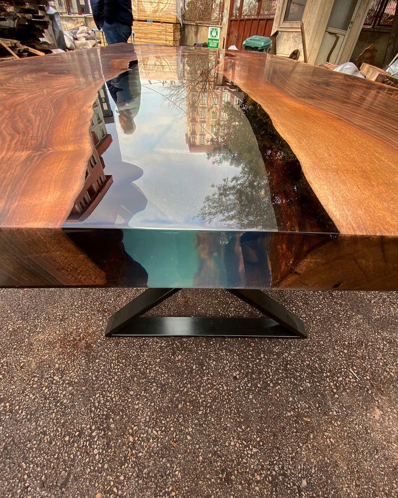 Custom Order Walnut Clear Brown Epoxy Table Live Edge River Table Dining Table Coffee Table Kitchen Table Office %100 HANDMADE image 5
