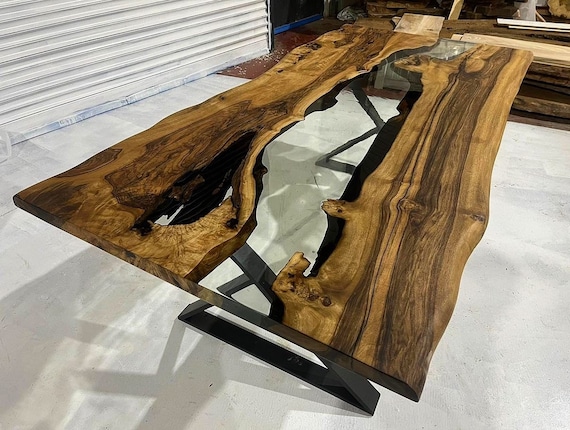 Custom Order Live Edge Special Walnut Wood Transparent Clear Epoxy