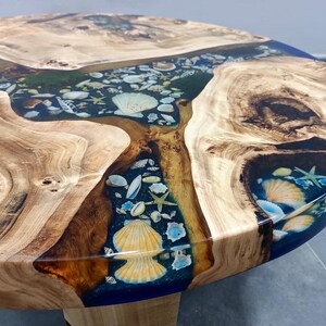 Custom Order Poplar Wood River Blue Round Diameter Tropical Design Aquarium Epoxy Table-Resin Table-Dining Table-Coffee Table-%100 HANDMADE