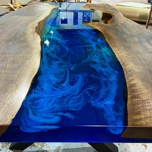 Custom Order 3D Walnut Blue Emerald Green Epoxy Table River Table-Dining Table-Coffee Table-Kitchen Table-Resin Table-Office%100 HANDMADE image 5