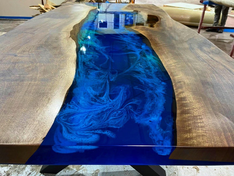 Custom Order 3D Walnut Blue Emerald Green Epoxy Table River Table-Dining Table-Coffee Table-Kitchen Table-Resin Table-Office%100 HANDMADE image 5