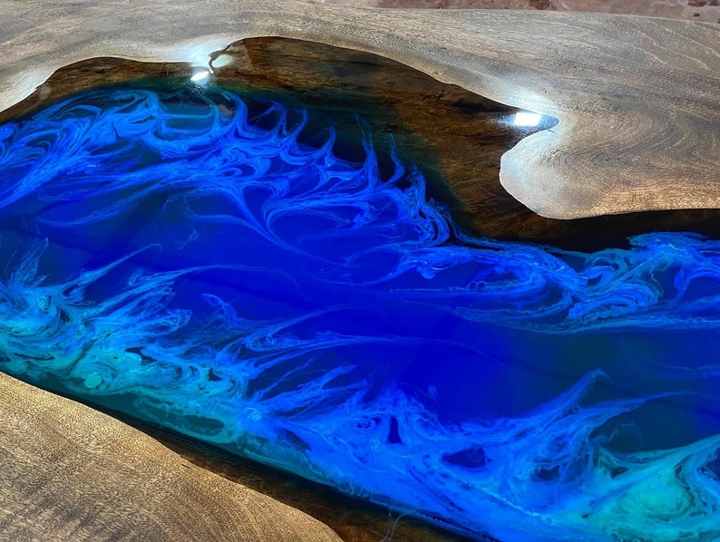 Custom Order 3D Walnut Blue Emerald Green Epoxy Table River Table-Dining Table-Coffee Table-Kitchen Table-Resin Table-Office%100 HANDMADE image 3