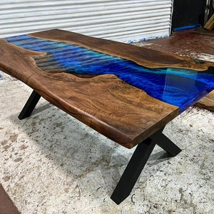 Custom Order 3D Walnut Blue Emerald Green Epoxy Table River Table-Dining Table-Coffee Table-Kitchen Table-Resin Table-Office%100 HANDMADE image 4